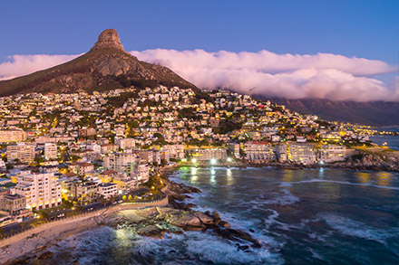 Atlantic Seaboard and Camps Bay with the 12 Apostles mountains, Cape Town